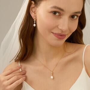 Bridal Jewelry, Freshwater Pearl, CZ, 18K Gold Plated, Wedding Gift